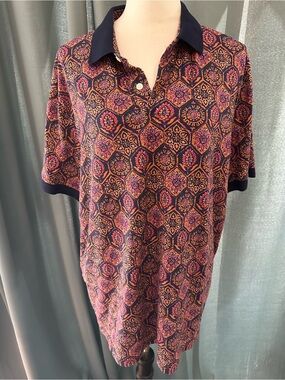Murano Liquid Luxury Slim Fit Polo Shirt Men’s XXL Medallion Print 100% Cotton